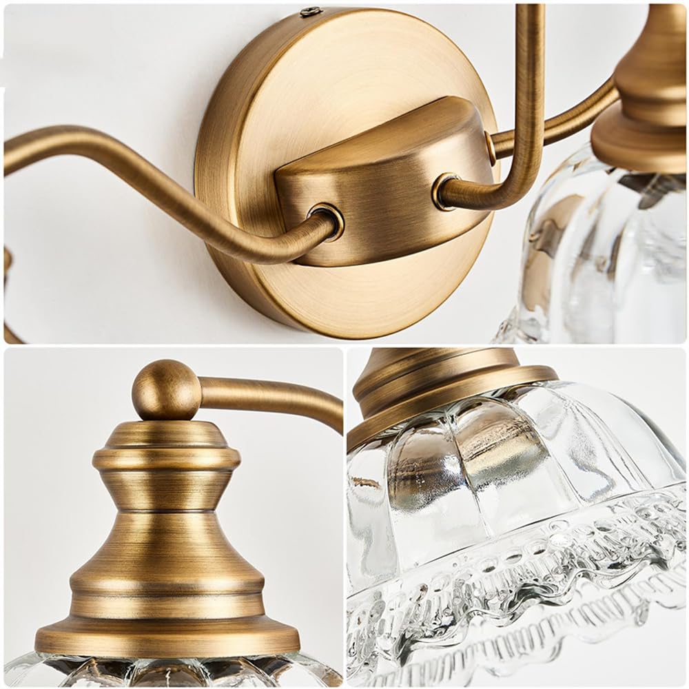 Mengjay Wandleuchte Gold Innen,Spiegelleuchte Bad Spiegellampe Vintage G9 Wandlampe 2 Flamming mit Glasschirm, Retro Metall Badezimmer Lampe Wand Modern Wandbeleuchtung (Gold, 2 Flammig)
