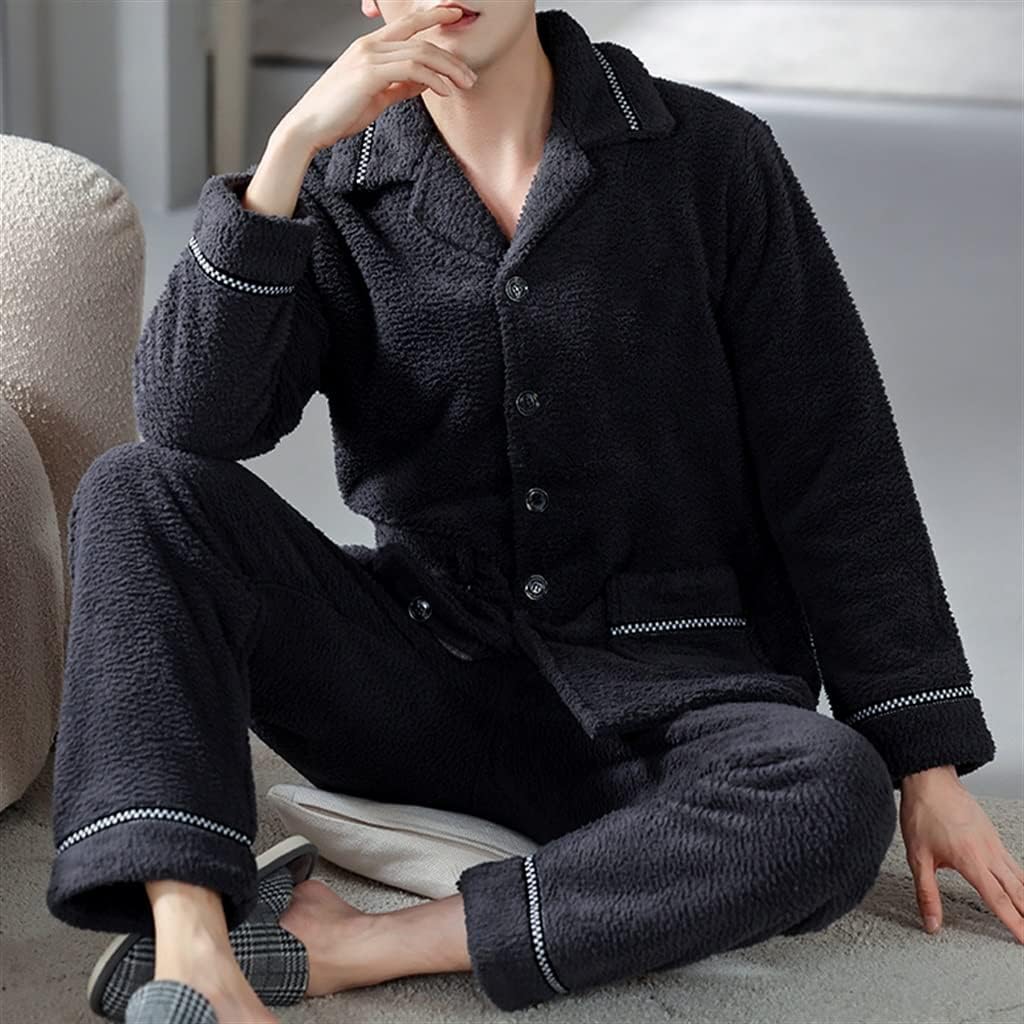 Men's Winter Coral Fleece Thickened and Velvet Warm Autumn and Flannel Home Clothes