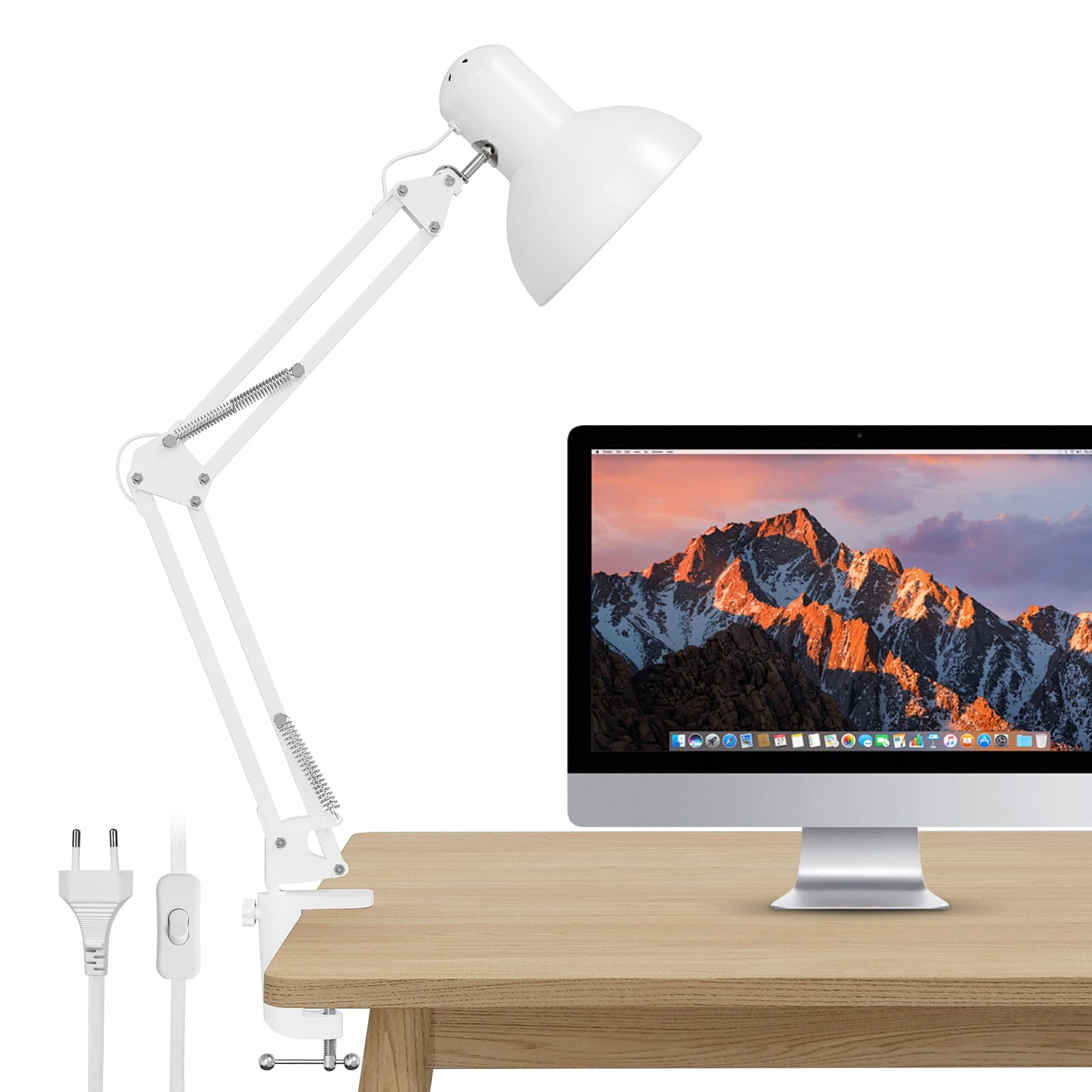 Lepro Lampe de Bureau Pince E27 Métal Interrupteur à Fil Blanc