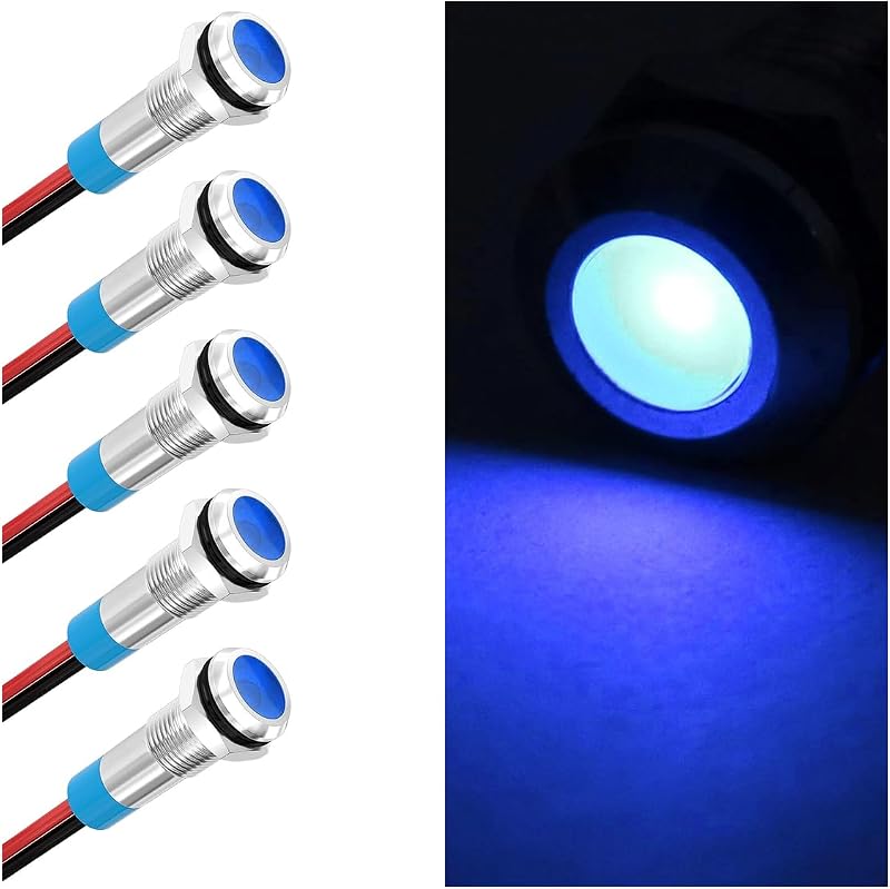 Luz indicadora LED metálica GLSOWEE 6 mm 12–24 Vca/cc azul – Kit com 5 unidades