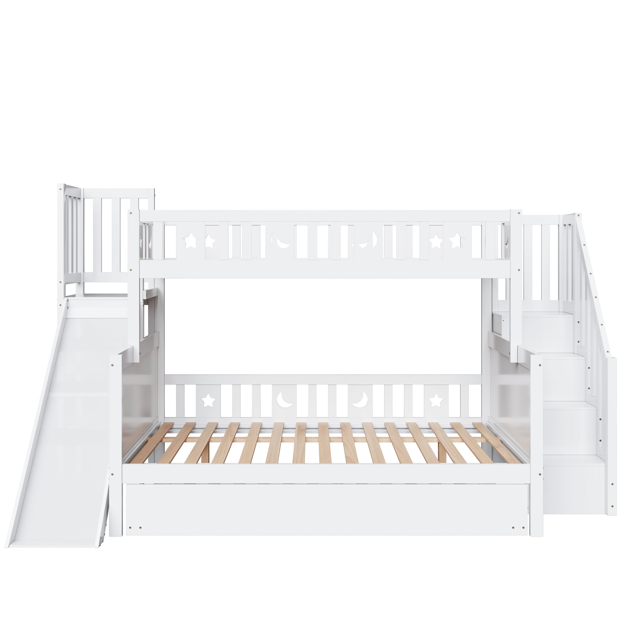 Moimhear Cama Infantil 90 x 200/140 x 200 cm, litera de Madera Maciza con tobogán y Estante con Niveles de Seguridad, Cama Plegable y somier, Color Blanco