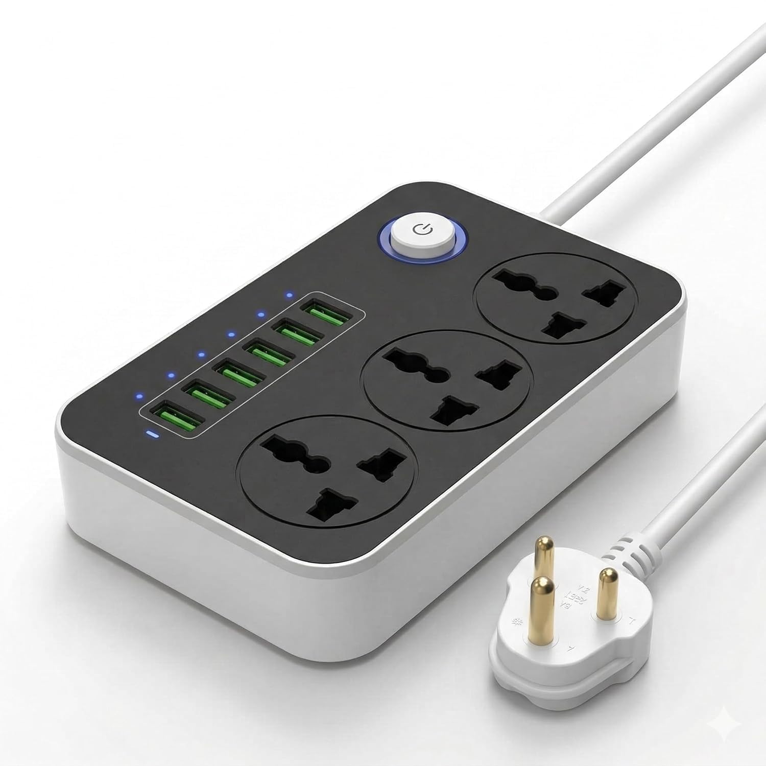 Power Strip Extension Board with 6 USB Ports and 3 Power Sockets, 2500W, 2.1A USB Output, 2 Mtr Cord, 250 Volts, Black-image-35