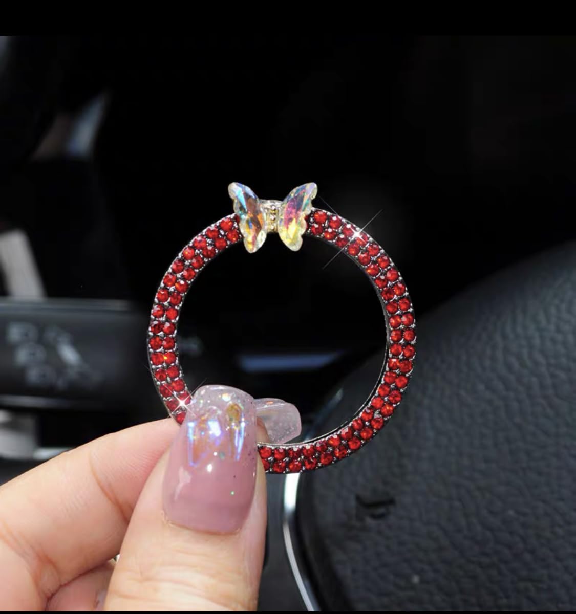 Car Bling Crystal Rhinestone Emblem Car Accessories - Car Push Start Button Cover/Sticker, Key Ignition Knob Bling Ring, Bling Car Interior Accessories for Women - Red Butterfly