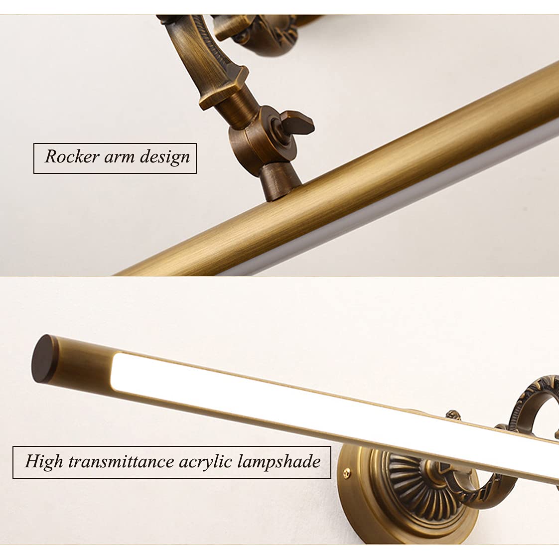 Lampa łazienkowa z lustrem, lampa ścienna LED, naturalna biel 4000 K, oświetlenie mosiężne, energooszczędne, czarne malowane aluminium, przednie światło, do sypialni, salonu