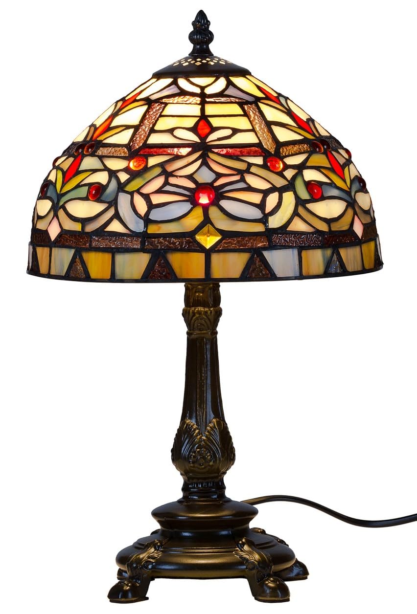 Tischlampe im Tiffany Stil 'Oriental 25', Tischleuchte mit Resin Fuß, 25x41cm, Handgefertigt aus Echtem Tiffany-Stained-Glas