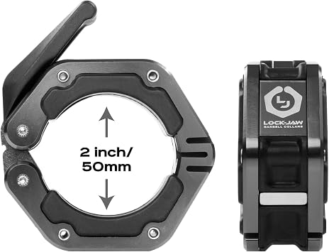 Lock-Jaw Flex Barbell Collars Olympic Barbell Clamps w/Magnet 2 Pcs Heavy Duty Bar Clamps for 2 & 50mm Olympic Bars Secure Weight Bar Clamps for Strength Training & Home Gym Accessories