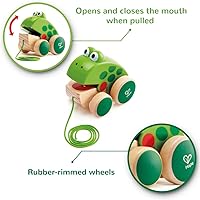 Vista 5 de Hape Frog Pull-Along Wooden Frog Fly Eating Pull Toddler Toy, Bright