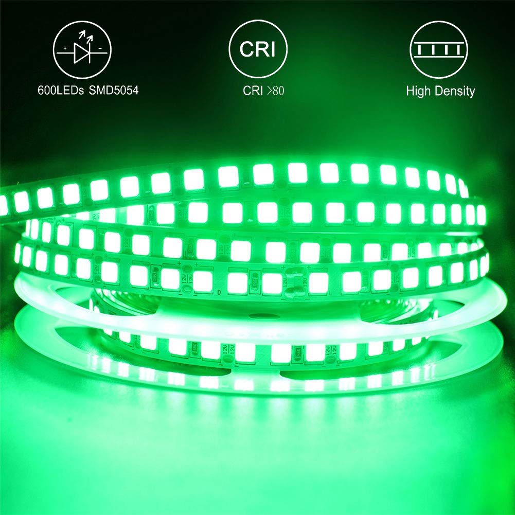 LED Light Strip, 16.4ft 600 Units SMD 5054 LEDs(5050 Upgraded), 16000LM Flexible 12V DC Non-Waterproof Light Strips, LED Ribbon, DIY Christmas Home Kitchen Indoor Party Decoration (Green)