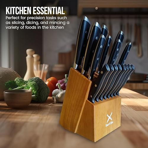 Miniatura 7 de Juego de cuchillos de cocina de acero inoxidable alemán de 19 piezas, juego de bloques de cuchillos premium con afilador de cuchillos, juego de