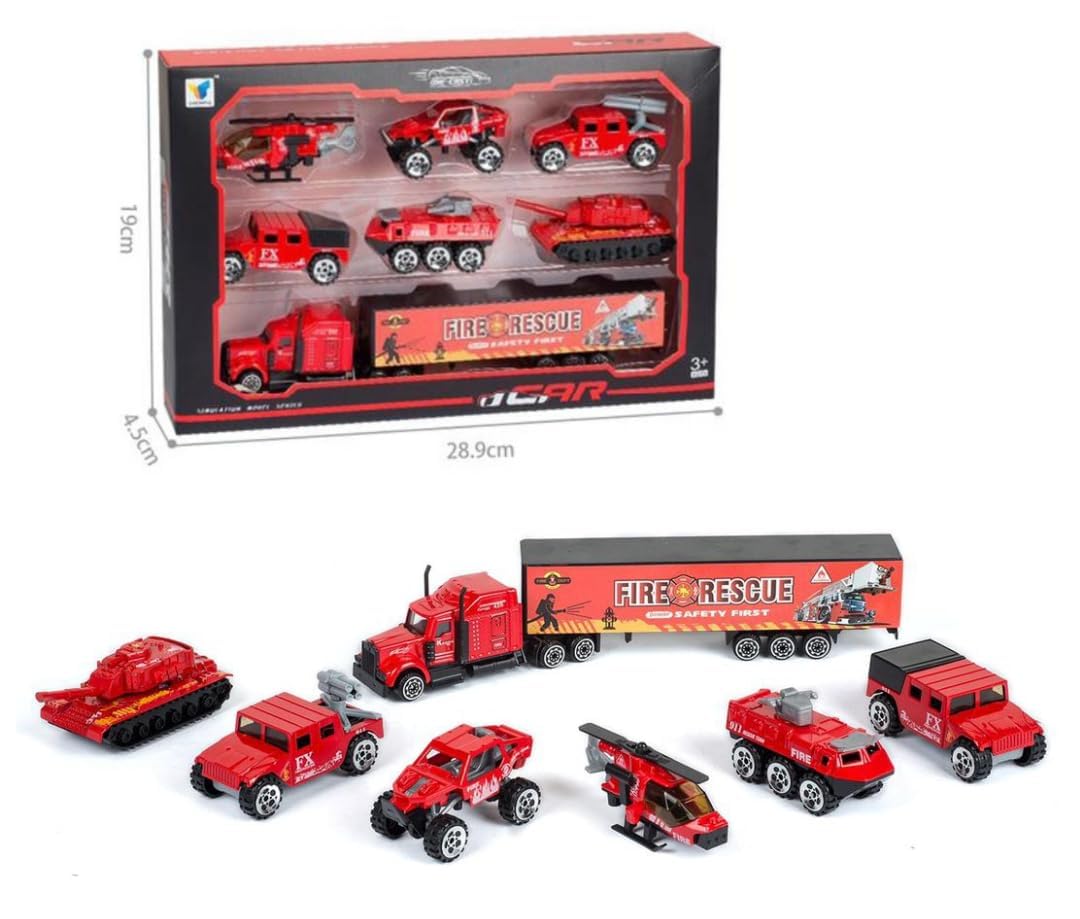 BELOXY 7 in 1 Die Cast Metal Army Military Vehicle Play Toy Team - Battalion Jeep, Army Tank, Fire Truck Toys