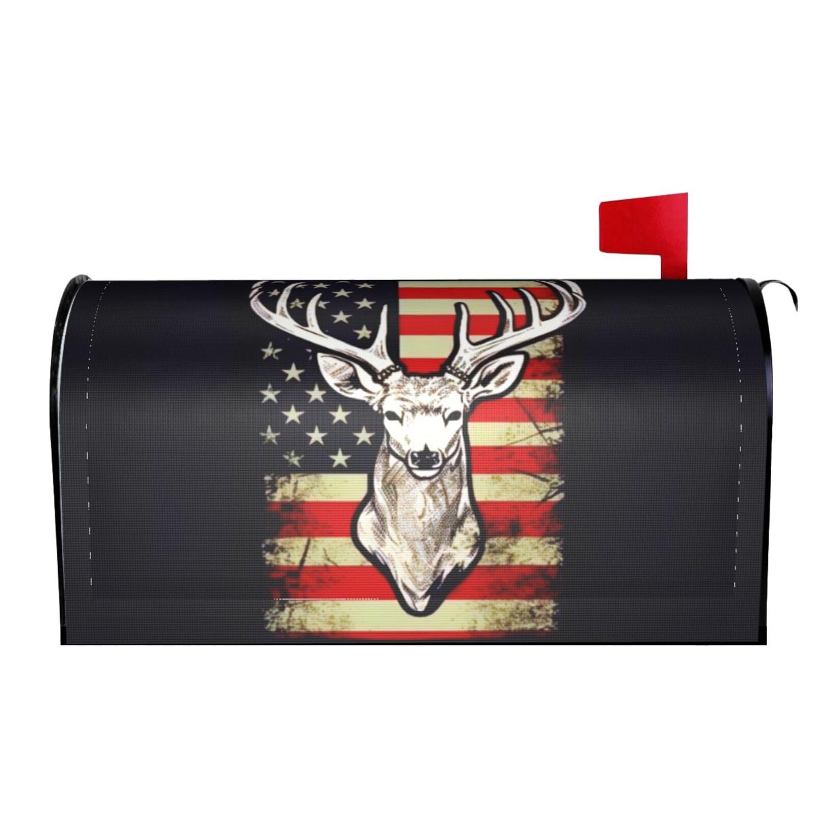 Deer American Flag Hunting 02 Mailbox Covers Magnetic Wraps Post Letter Box Cover Garden Home Decor