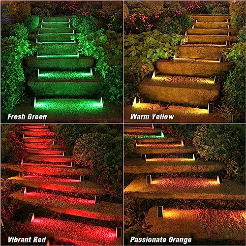 image for VOLISUN Solar Stair Lights 6 Pack, 7 Fixed Colors, Solar Step Lights O