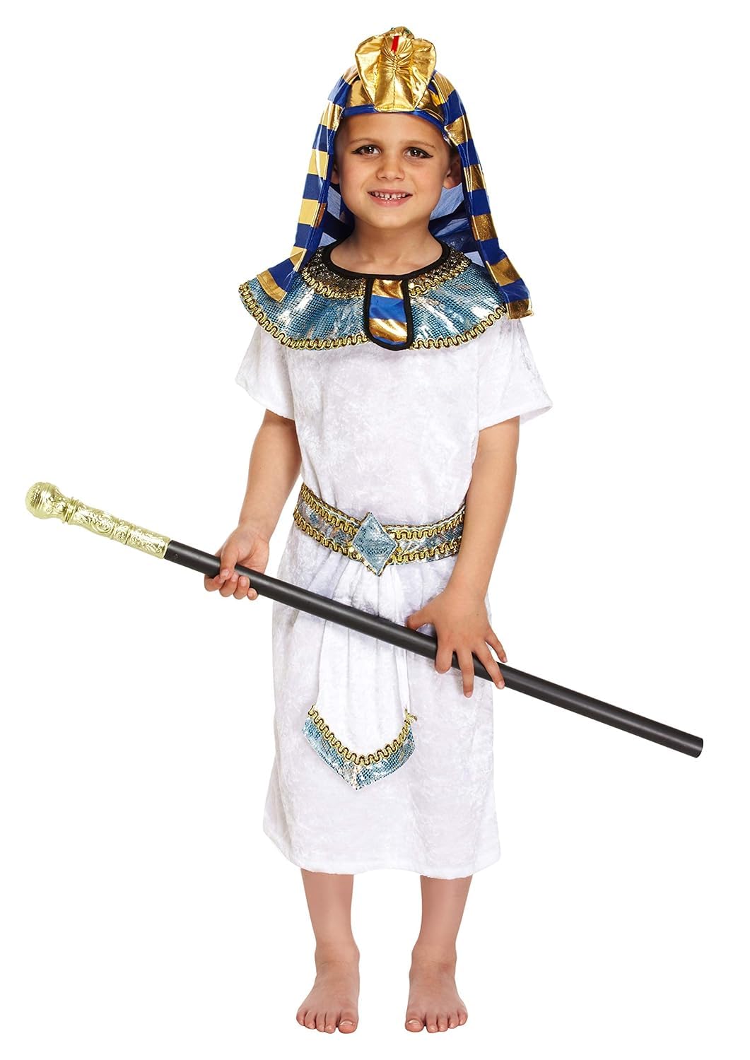 HENBRANDT Children’s Pharaoh Costume Egyptian Fancy Dress Ancient Egypt Tunic Outfit with Headpiece for Kids School Book History Day Size Large Ages 10-12 Halloween Fancy Dress for Boys