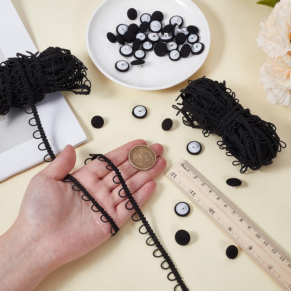 16.46 m di Cordoncino Elastico in Nylon Nero Passanti per Bottoni Asole Passamaneria Passamaneria in Pizzo Passamaneria in Plastica e Cotone per Cucito Creazione di Costumi Matrimoni