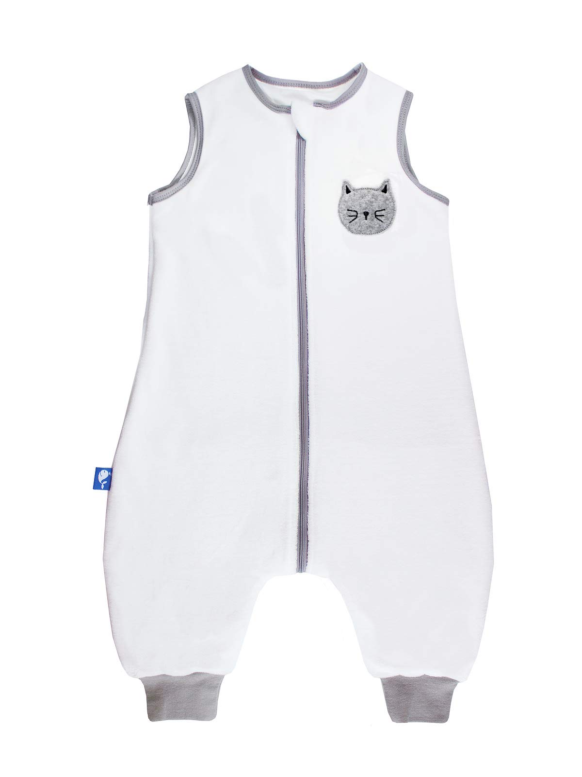 ililmmoe Sacco nanna unisex per bambini, con piedi, in cotone, con clip in cotone, 1,5 tog, gatto bianco, S, 80 cm