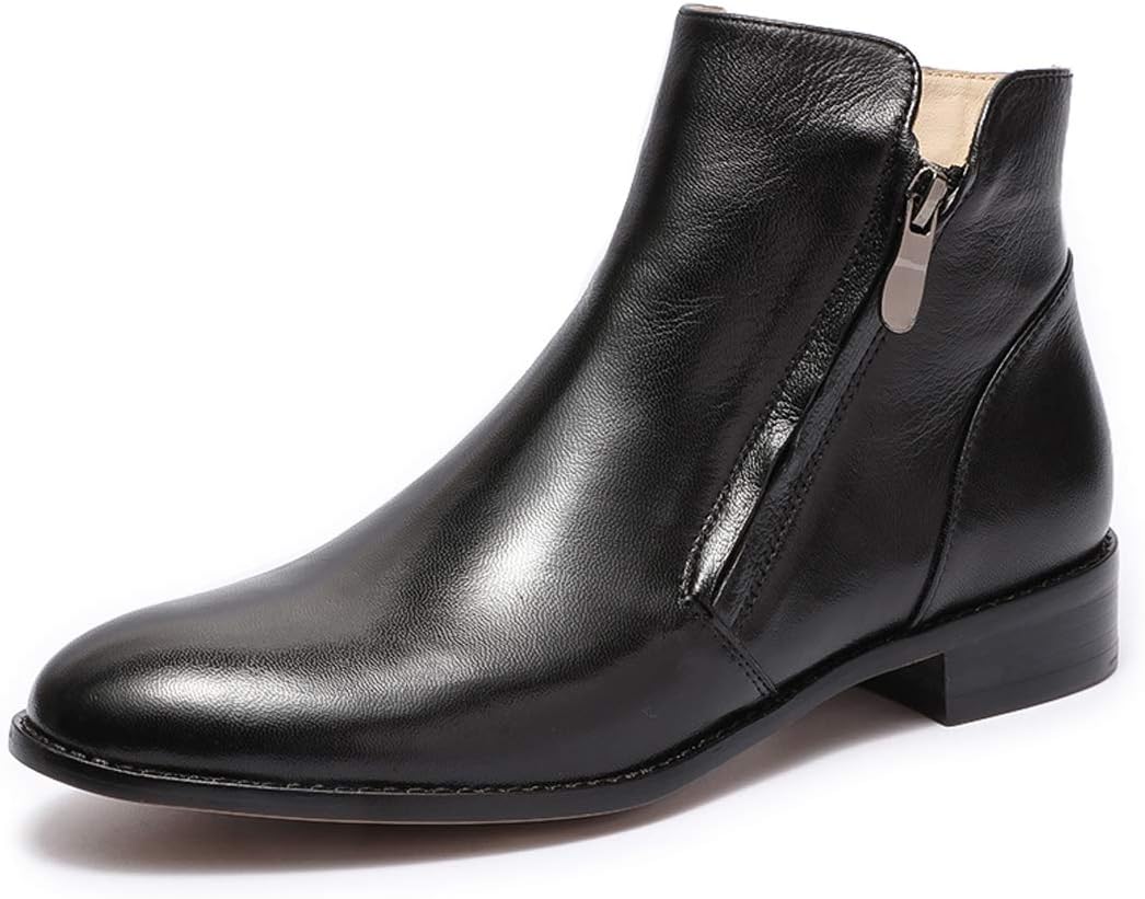 Mona flying Womens Leather Booties Ankle Boots Side Zippers Low Heel Dress Short Boots for Ladies