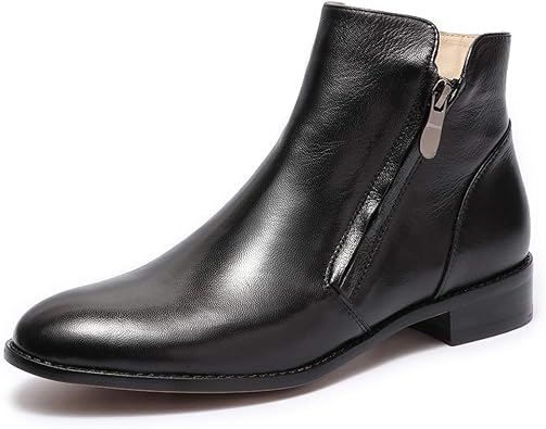 Mona flying Womens Leather Booties Ankle Boots Side Zippers Low Heel Dress Short Boots for Ladies