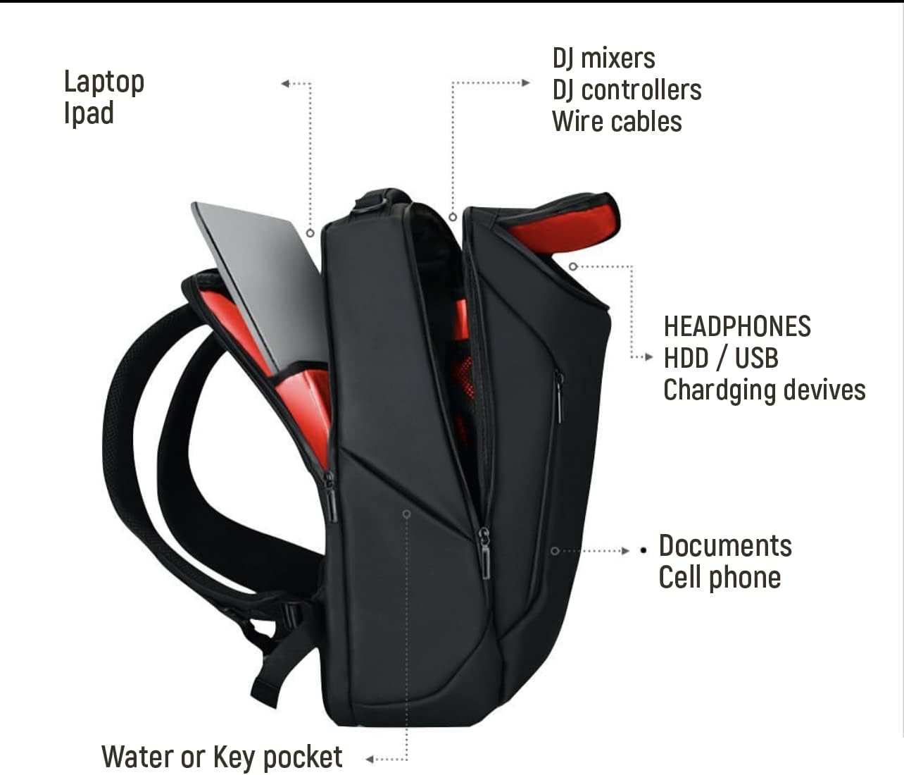 Urban DJBAG Backpack for DJs. Laptop up to 17in. Pioneer DJM, DDJ.Stanton Traktor Controller. Perfect for business travel. (int. 19.09 x 12.59 x 3.93 in., DJBAG Urban) - Image 5