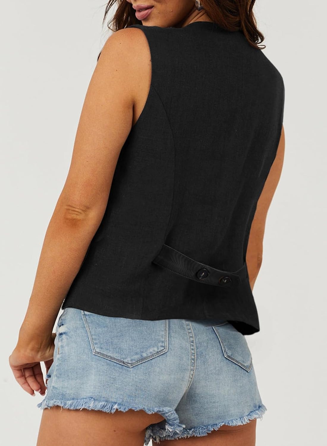 Dokotoo Womens Vest Dressy Casual V-Neck Button-Down Lined Suit Jacket Waistcoat Versatile Vests - Image 2