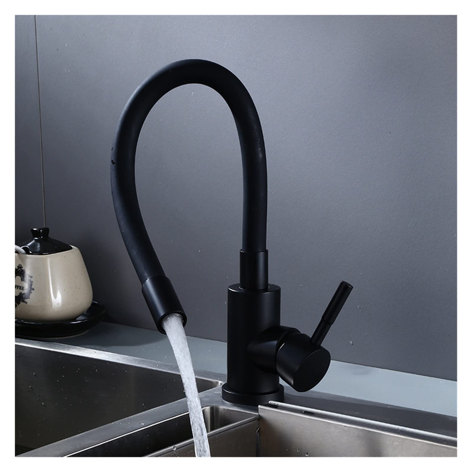 Évier à bec rétractable avec robinet de cuisine noir mat et mitigeur flexible eau chaude froide