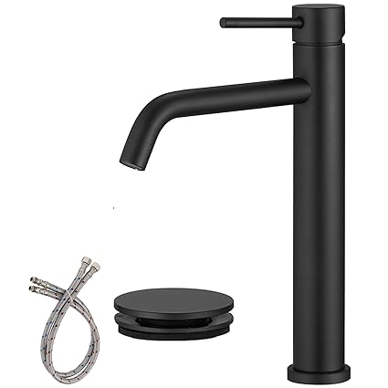 Greenspring Matte Black Bathroom Vessel Faucet Single Hole Single Handle Water Saving Lavatory Vanity Sink Modern Faucet with Pop Up Drain and Supply Line