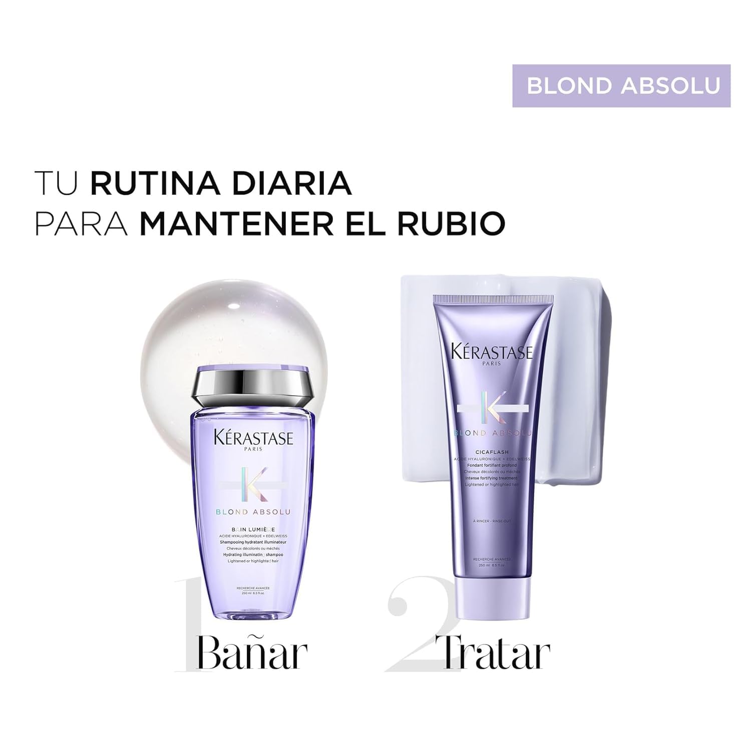 Kérastase Blond Absolu, Rutina para todo tipo de cabello rubio, Champú hidratante y Acondicionador restaurador, Para cabello rubio o con mechas