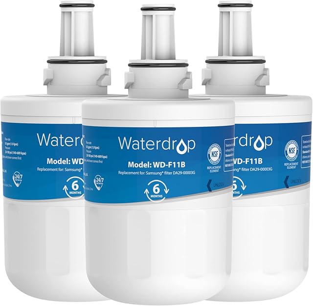 Waterdrop DA29-00003G Fridge Water Filter, Compatible with Samsung Aqua Pure Plus DA29-00003G DA29-00003B DA97-06317A DA61-00159A HAFCU1/XAA HAFIN2/EXP APP100 WF289, Package May Vary (3)