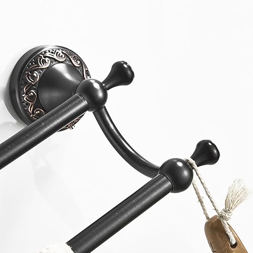Miniatura 4 de Toallero doble de latón aceitado con escombros, ajustable de 15.5 a 27.5 pulgadas, toallero para toallas de baño, accesorios de baño negros montados