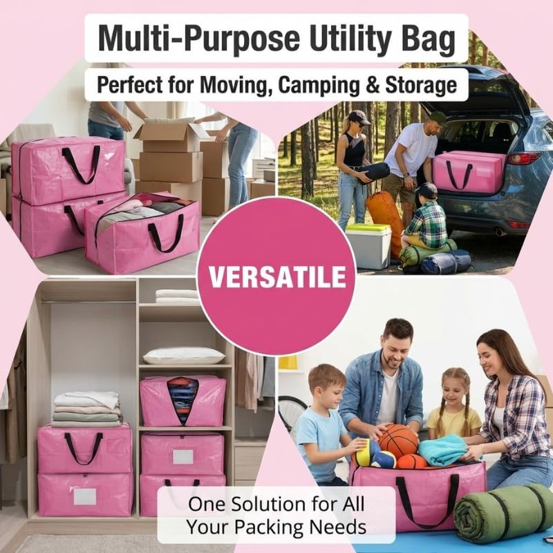 FUSHITON Heavy Duty Moving Bags with Zippers, 6 Pack Water-Resistant Storage Bags for Moving, Large Capacity Travel Bolding Bags for Clothes, Blankets, Camping, and Home Organization