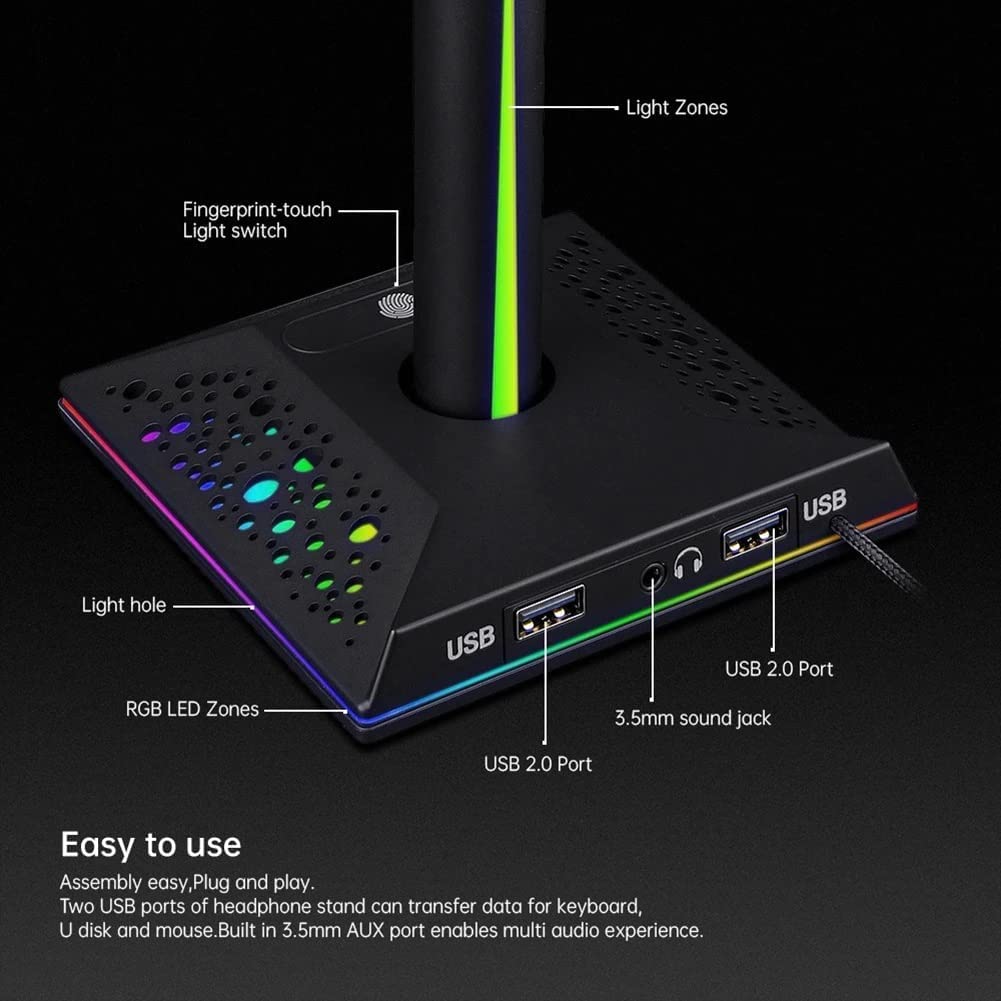 Supporto Cuffie Gaming Supporto Per Cuffie RGB Supporto Per Cuffie Da Gioco Over-ear Staffa Da Scrivania Supporto Per Cuffie Da Gioco Espositore Accessori Per PC Gancio per Cuffie Universale