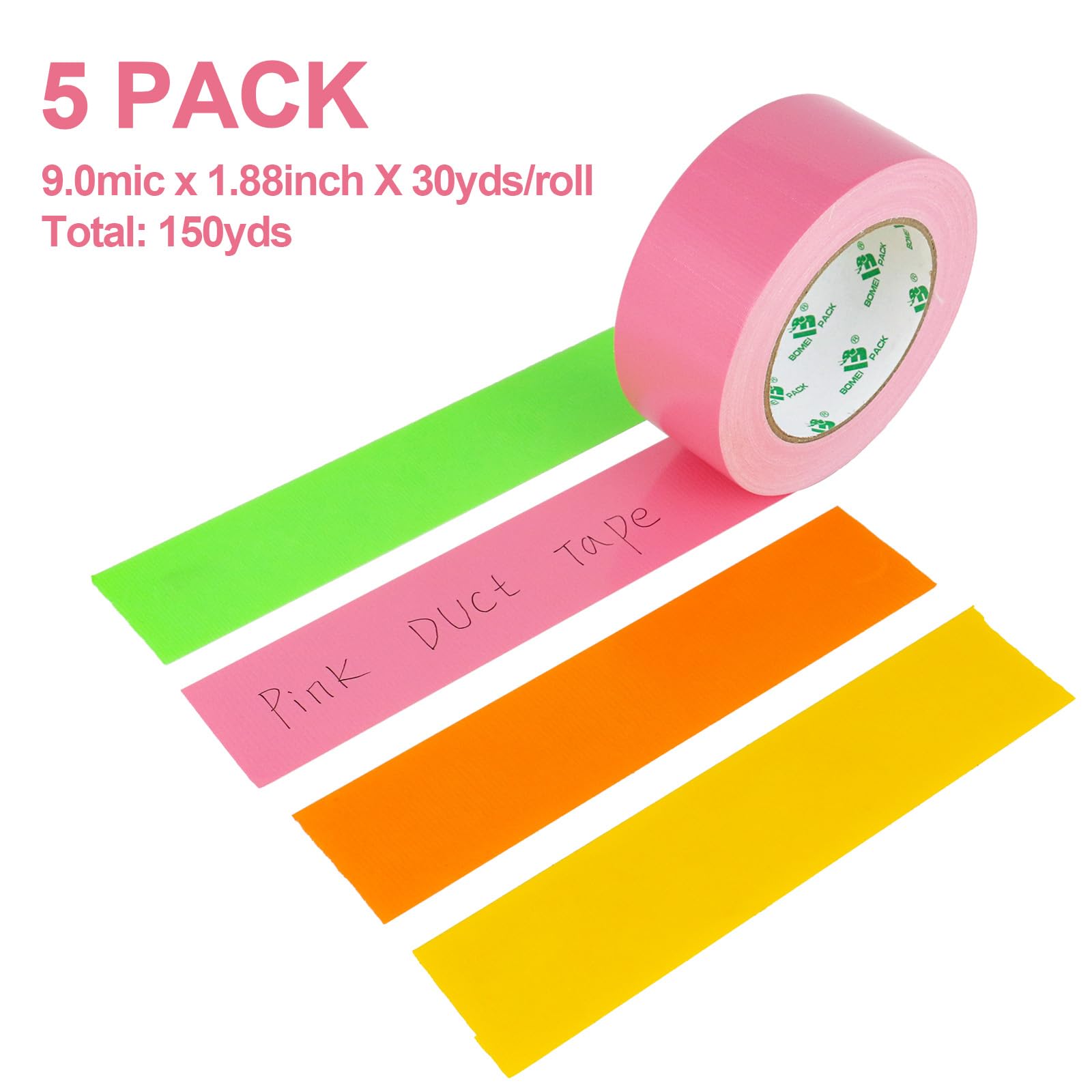 BOMEI PACK Cinta adhesiva rosa, 5 rollos de cinta adhesiva de color industrial resistente de 9 mil x 4,8 cm x 30 yardas para embalaje y reparación