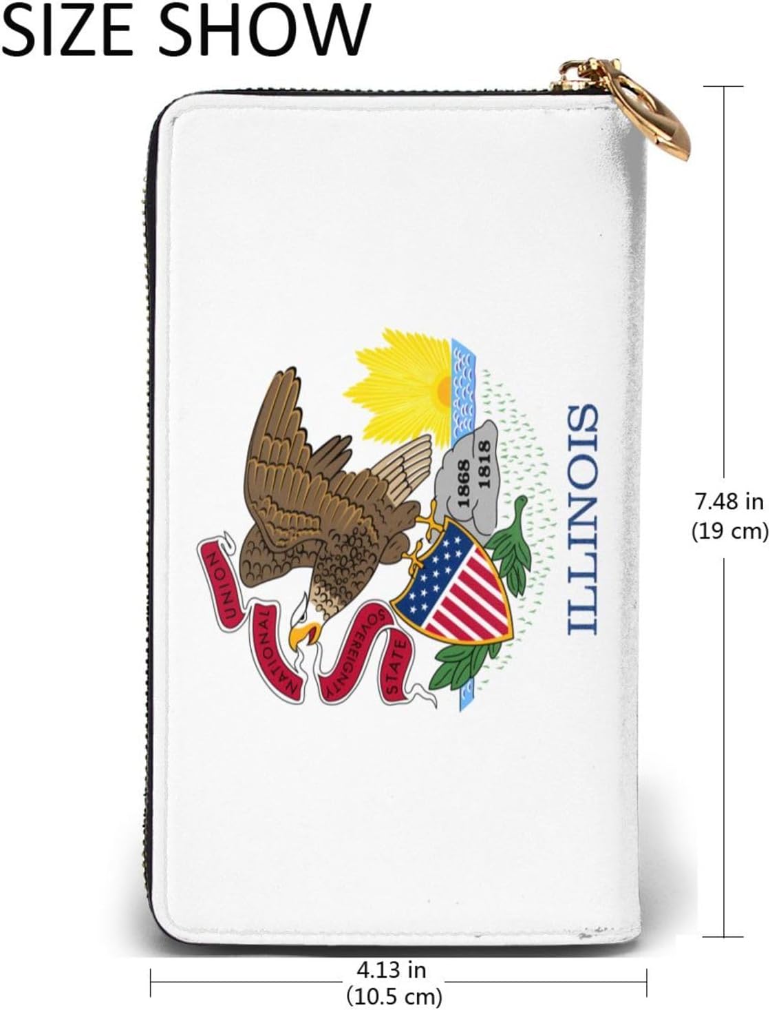 Illinois State Flag Long Zip Around Wallet for Women, Large Capacity RFID Leather Wristlet Wallet with 12 Card Slots Coin Purse, Fashion Clutch Purse with Wrist Strap