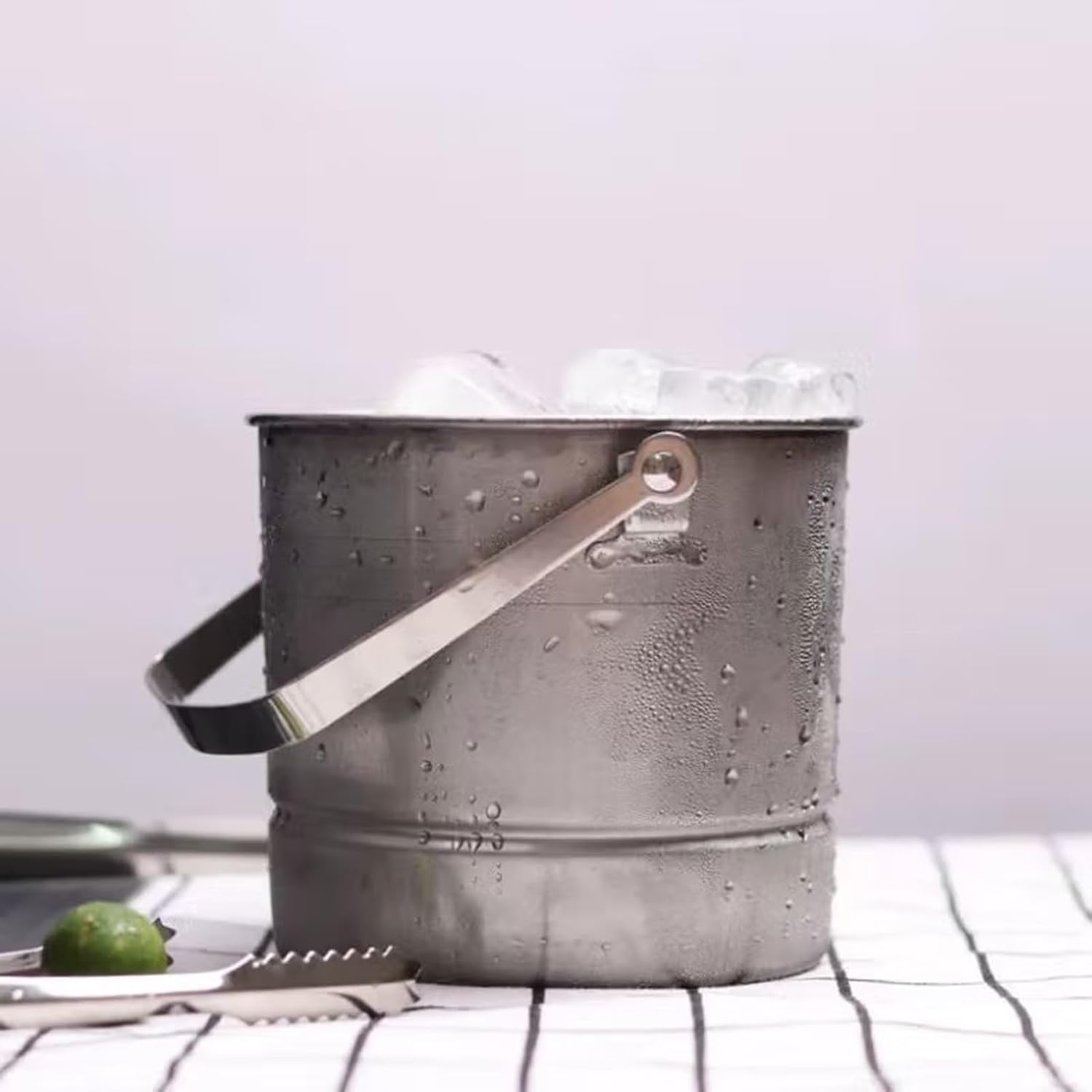 Ice Bucket Stainless Steel Bucket Metal Beer 1L Silver Pail Container With Handle for Wine Champagne Bar Kitchen Indoor Outdoor Holiday Party Supplies Drinks and Wine Cooler