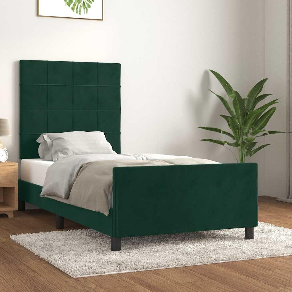vidaXL Bettgestell mit Kopfteil Polsterbett Bett Bettrahmen Doppelbett Lattenrost Samtbett Schlafzimmermöbel Schlafzimmerbett Dunkelgrün 120x200cm Samt