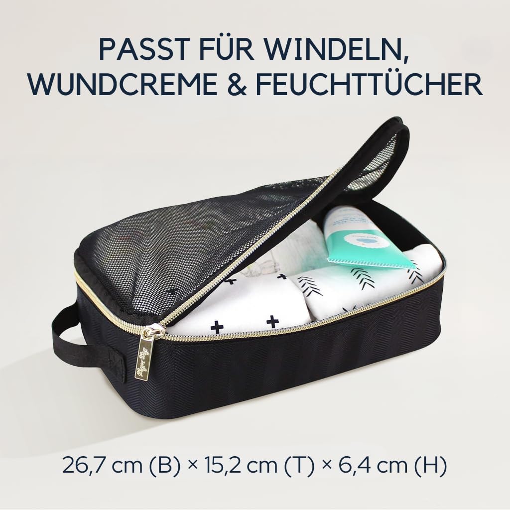 Itzy Ritzy 3er Set Packwürfel – Koffer Organizer Set für Reisen – Packbeutel mit Netzoberseite – Baby Kleidertaschen für Koffer, Rucksack & Handgepäck – Schwarz Gold Reiseorganizer