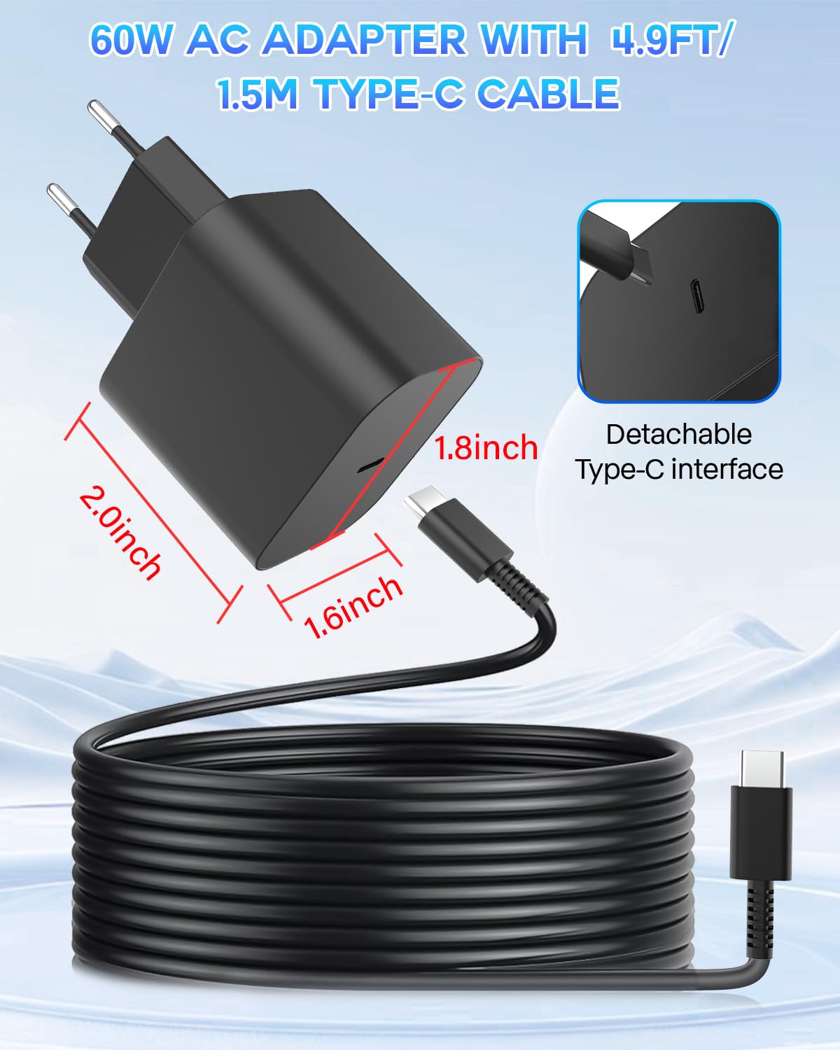 Cargador para Switch 2, Adaptador de Corriente para Switch 2 Dock y Controlador Pro/Switch Lite, Adaptador de 60W Carga Rápida Compatible con Modo TV/Switch/Switch OLED