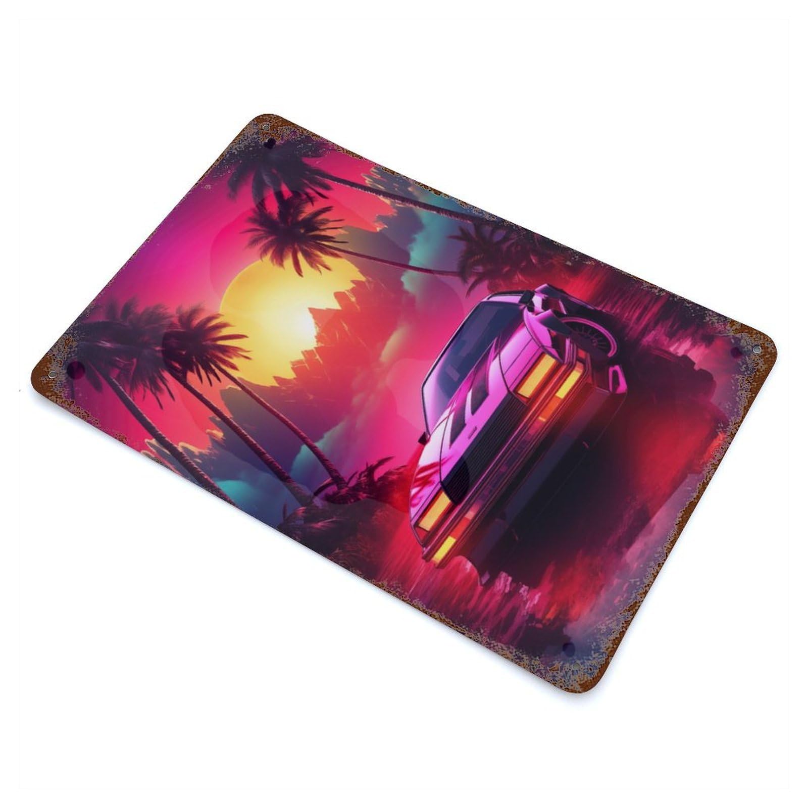 Retro Synthwave Car Vintage Rust Metal Sign 11.8"x7.9", Ideal for Basement, Hobby Room And Garage Decor