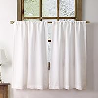 Vista 13 de Paquete de 2 cenefas de lino sintético para ventanas, cocina, sala de estar, cenefas con bolsillo para barra, decoración rústica de campo, baño