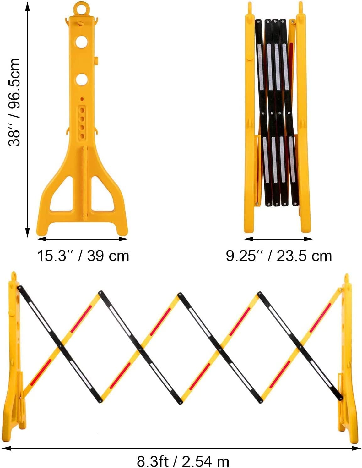 Barricada móvil plegable, valla de tráfico retráctil, extensible hasta 8.3 pies, barreras de seguridad portátiles llenas de agua para seguridad vial, barrera de plástico para exteriores