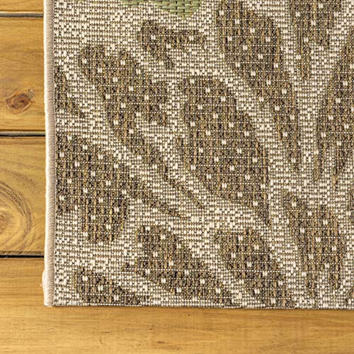 JONATHAN Y Floral Textured Weave Indoor Outdoor Round Area Rug 5 Ft Sage/Brown, Zinnia Modern for Backyard, Patio, Porch, Easy-Cleaning, High Traffic, Pet-Friendly, Non-Shedding (SMB110A-5R) by JONATHAN Y - Image 7