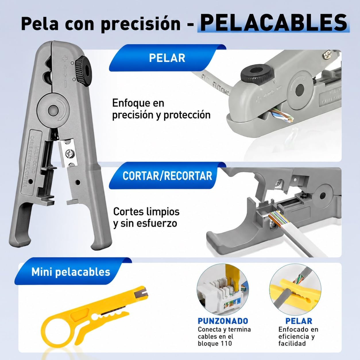 Juego de herramientas de red profesional 14 en 1: pinzas engarzadoras RJ45, Cat6 passthrough y botes protectores, probador de cables, pelacables, herramientas de perforación Ethernet