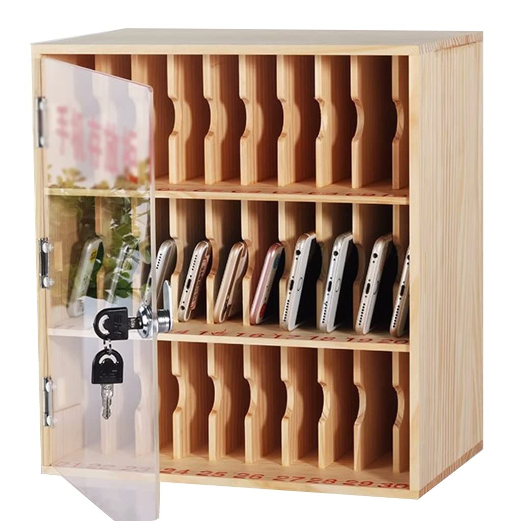 Armoire de rangement verrouillable en bois pour téléphone portable - Coffre-fort mural pour étudiants et employés - 10 casiers pour un rangement sécurisé du téléphone - Idéal pour les salles de classe