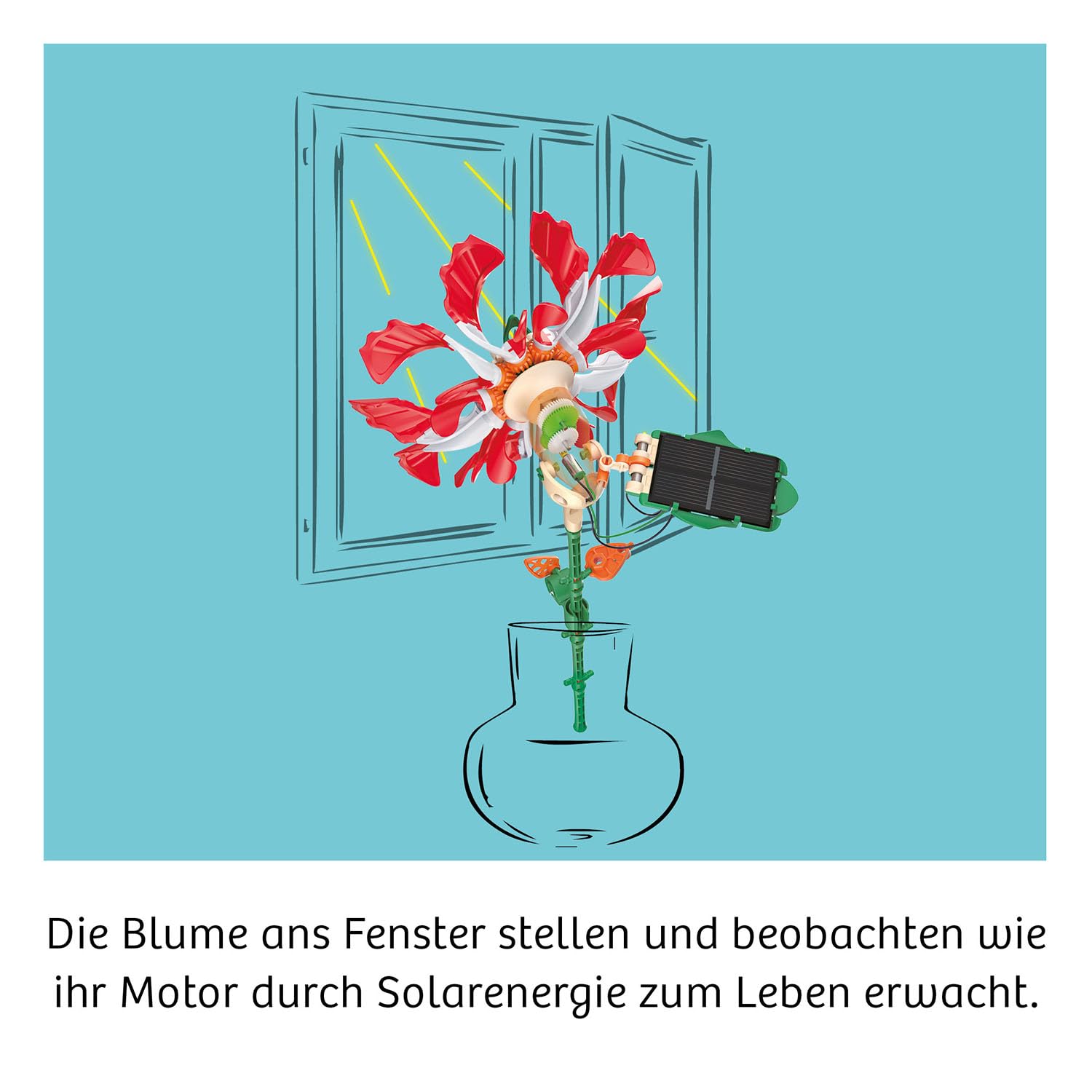 Kosmos 621476 Solar-Flower, rotierende Blütenblätter, Bewegungs-Effekt durch Solarzellen Motor und clevere Mechanik, Experimentierset für Kinder ab 8 Jahre, DIY, Sonnenenergie