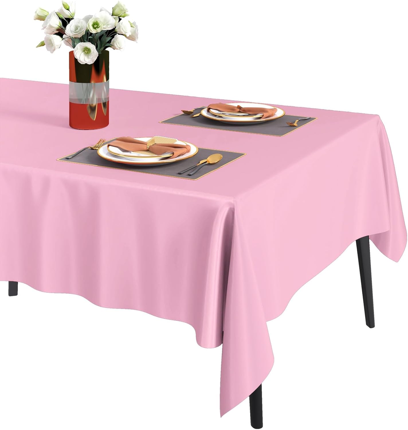 Fixwal 3 Pack Plastic Tablecloth Light Pink Disposable