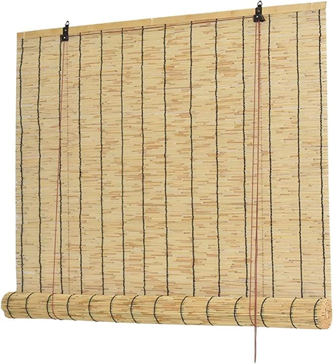LINGWEI Bamboo Blind with Roller Accessories Bamboo Roll Up Window Curtain Privacy Screen For Outdoor Patios Light Filtering Bamboo Blind Window Curtain Bamboo Roller Blind (100x200cm (4pcs))