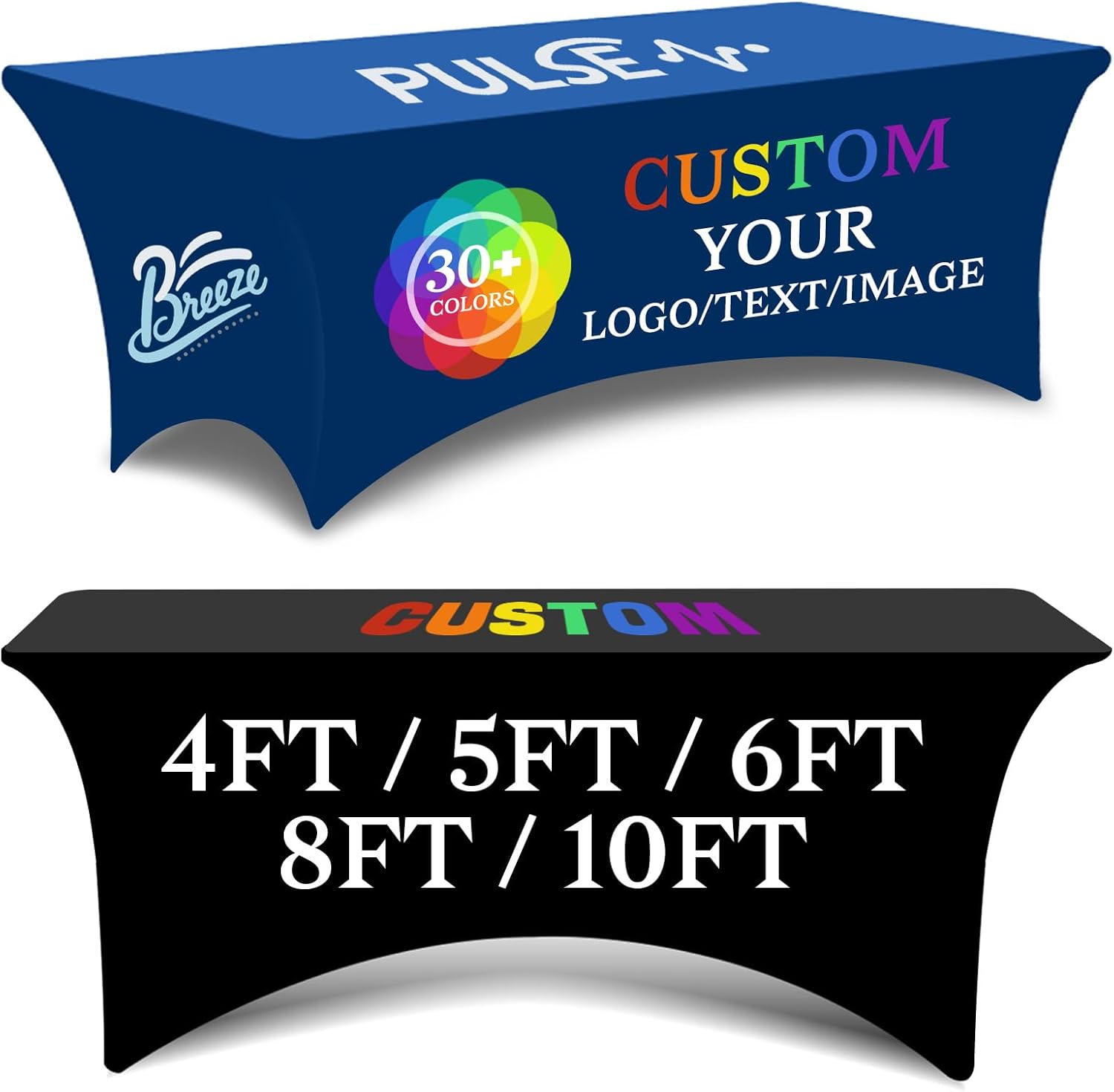 Custom Table Cloth with Business Logo personalized table cloth with logo for 4FT 5FT 6FT 8FT 10FT Custom Tablecloth for Events Customized Rectangular Stretch Tablecloth (8FT Open Back 137"x61")