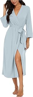 VINTATRE Women Kimono Robes Long Knit Bathrobe Lightweight Soft Knit Sleepwear V-neck Casual Ladies Loungewear