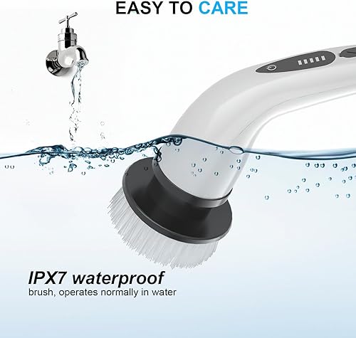 Miniatura 6 de Limpiador eléctrico giratorio, cepillo limpiador de ducha inalámbrico con extensión ajustable, 4 cabezales de limpieza reemplazables, limpiador de