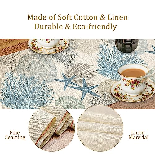 Image of Coastal Beach Tablecloth,Sea Animals Starfish Summer Theme Nautical Sea Shells Satrfish Theam,Summer Ocean Home Decor for Table Dining Room Kitchen,Blue,13x60 inch