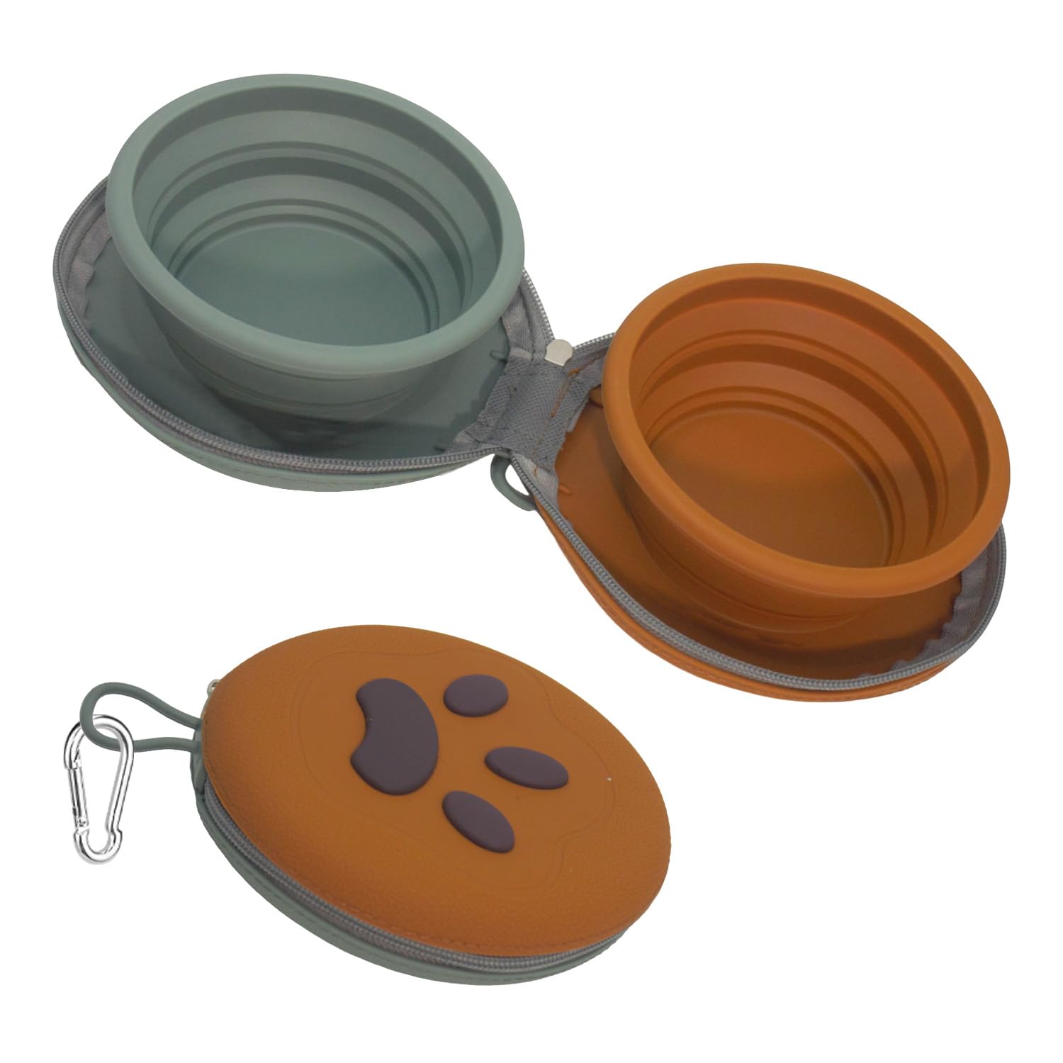 Gdsun Collapsible Dog Bowls, 2-in-1 Silicone Pet Food and Water Bowl with Carabiner, Portable Double Compartment Dish for Travel, Camping, Hiking